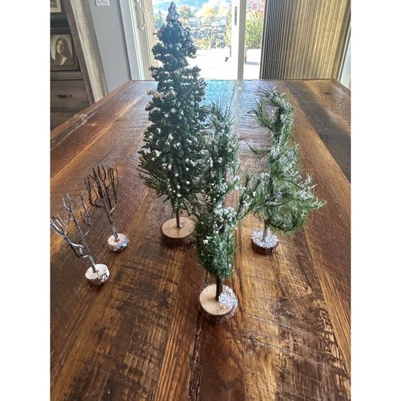 Vintage Lemax Christmas Snow Village Trees Set On Wooden Bases - Picture 12 of 16